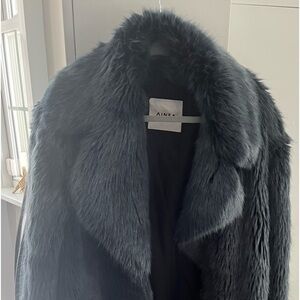 Italian brand Ainea Faux Fur coat. Blue Indigo Colour. Blue velvey on rear